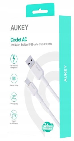 CB-NAC1 kabel USB-C - USB-A 1m 60W PD 3A 20V nylonowy oplot biały