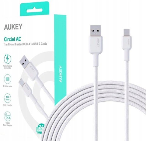 CB-NAC1 kabel USB-C - USB-A 1m 60W PD 3A 20V nylonowy oplot biały