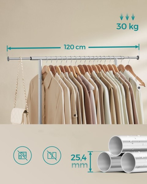 Mobilny wieszak na ubrania 156 cm srebrny