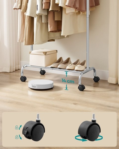 Mobilny wieszak na ubrania 156 cm srebrny