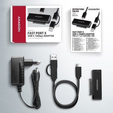 Adapter ADSA-FPX USB-C 10Gbps SATA 6G 2.5/3.5 cala SSD/HDD FASTPORT X, w tym zasilacz, 60cm USB-C/USB-A kabel