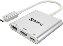 SANDBERG USB-C Mini Dock HDMI+USB 136-00 (Srebrny /USB Typ C )