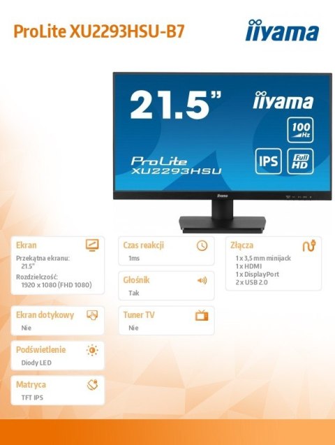 Monitor 22 cale XU2293HSU-B7,IPS,100Hz,FHD,HDMI,DP,300cd