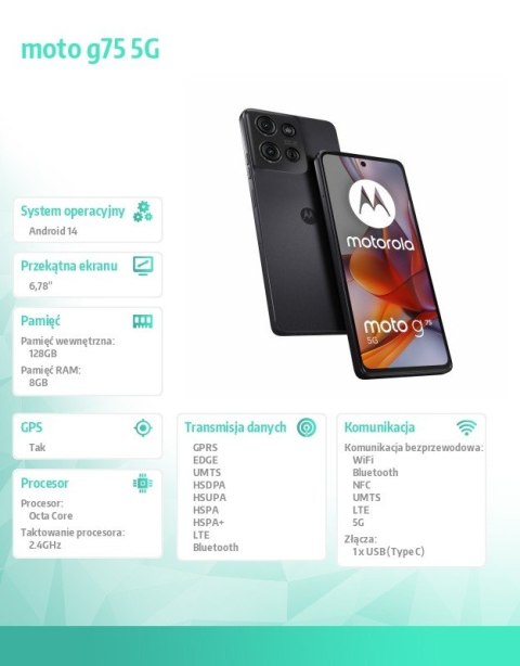 Smartfon moto g75 5G 8/128GB B2B Charcoal Gray business edition