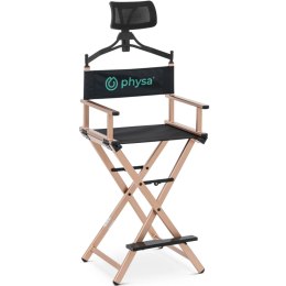 Krzesło do makijażu wizażu z zagłówkiem i podnóżkiem składane - różowe złoto