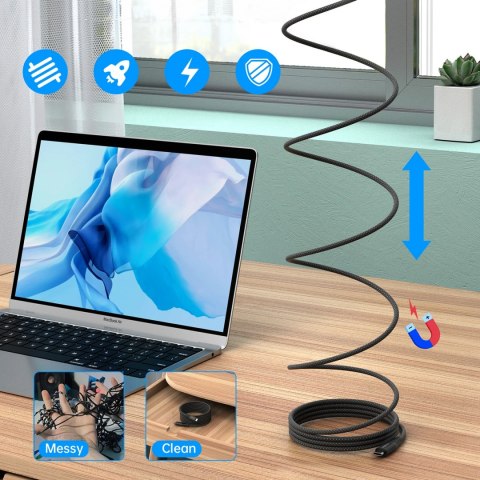 Kabel przewód USB-C-USB-C z organizererm magnetycznym PD 3.1 240W 1.8m - czarny