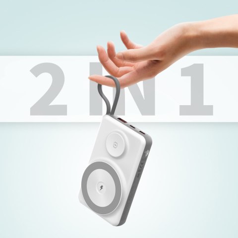 Power bank 10000mAh LED USB-C USB-A Lightning MagSafe Apple Watch - biały