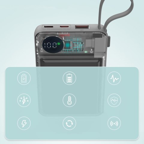 Power bank 10000mAh LED USB-C USB-A Lightning MagSafe Apple Watch - biały