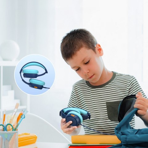 Słuchawki przewodowe KH01 dla dzieci bezpieczne z kontrolą głośności - niebieskie