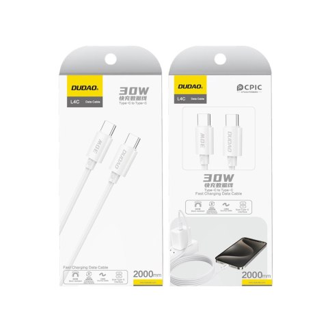 Kabel przewód L4C USB-C - USB-C 30W 480Mb/s 1.2m - biały