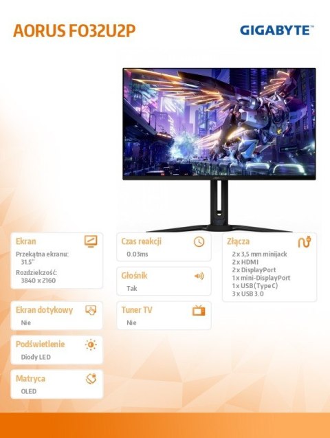 Monitor 31.5 cala FO32U2P OLED 0,03MS UHD 240HZ 4K