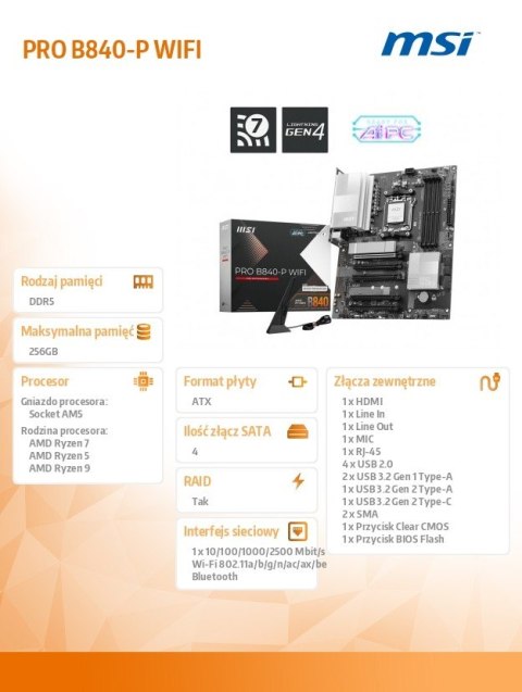 Płyta główna PRO B840-P WIFI AM5 4DD R5 ATX