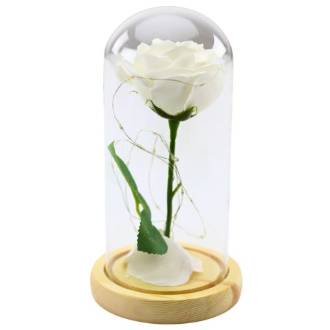Wieczna Róża W Szkle Kopuła Oświetlenie LED Biała 21x11cm