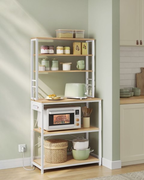 Biało-beżowy regał z listwą zasilającą