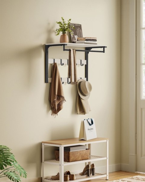 Półka ścienna z wieszakami czarno-biała