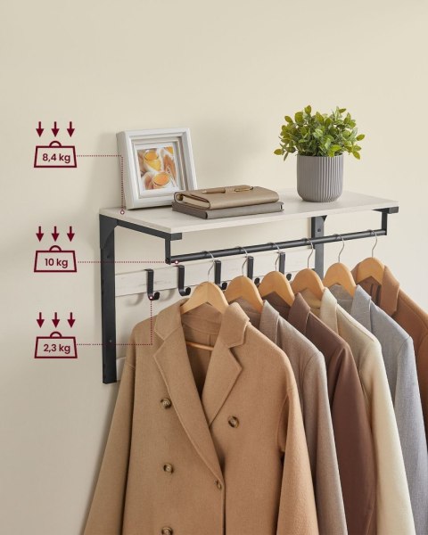 Półka ścienna z wieszakami czarno-biała