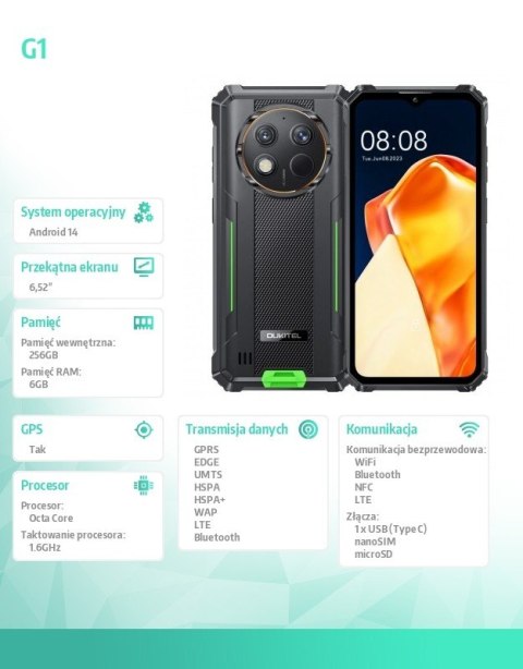 Smartfon G1 4G 6/256GB IP69K Zielony