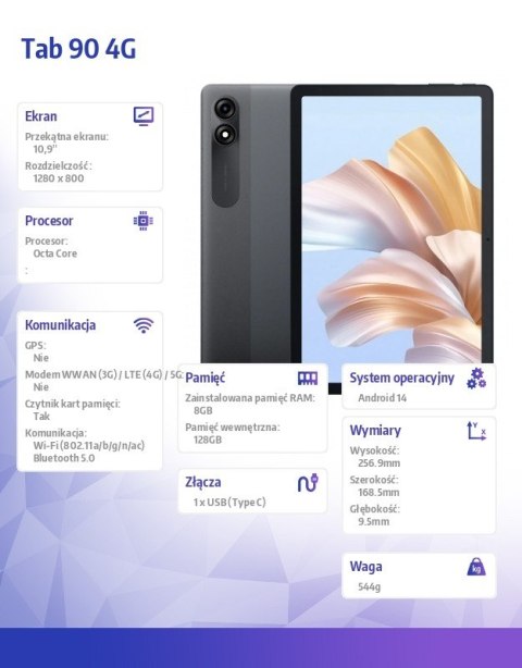 Tablet TAB 90 4G 10,92 cali 8/128GB Szary