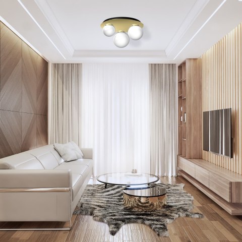 Lampa Sufitowa PLATO Złoty Biały Szklane Klosze 2xE14 1xE27 50cm