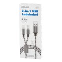 Kabel USB2.0 A/M do micro USB + USB-C, 1.2m