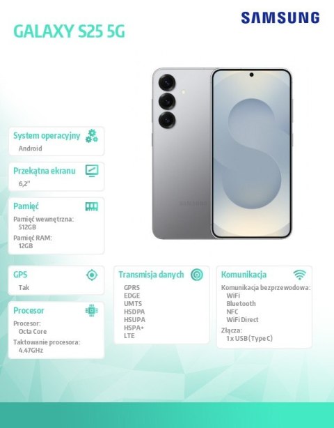 Smartfon Galaxy S25 5G 12/512GB DualSIM srebrny