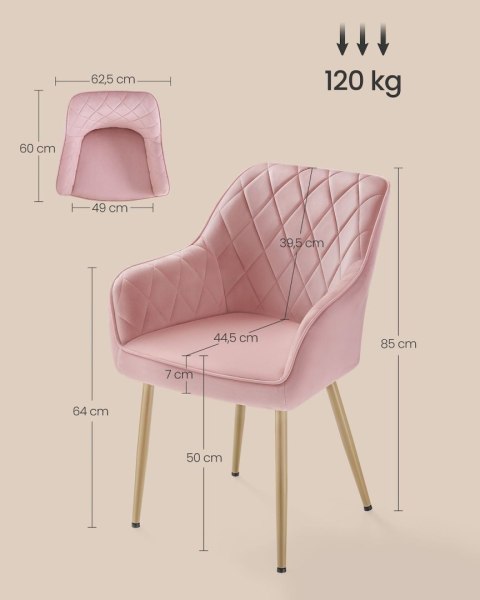 Różowe welurowe krzesło do jadalni