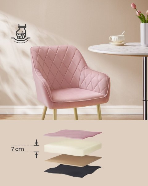 Różowe welurowe krzesło do jadalni