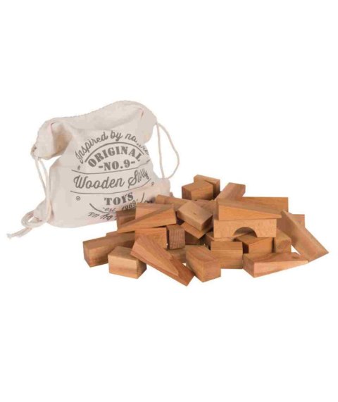 Drewniane Klocki w Worku - Naturalne, XL 50 elementów
