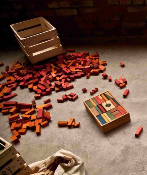 Drewniane Klocki w Skrzynce - Barwa Ciepła, 54 Elementy