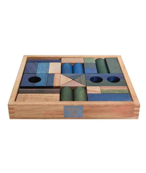 Drewniane Klocki w Skrzynce - Barwa Zimna, 30 Elementów