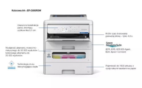 Drukarka EP-C800RDW kolor A4/34ppm/3.8pl/(W)LAN/PCL6