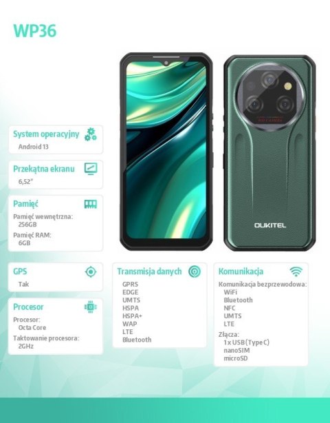 Smartfon WP39 5G 6/256GB IP69K zielony