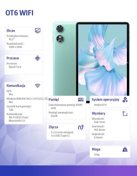 Tablet OT6 Wifi 10,1 cala 4/64GB Zielony