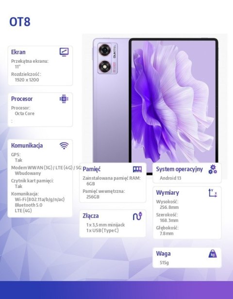 Tablet OT8 4G 11" 6/256GB fioletowy