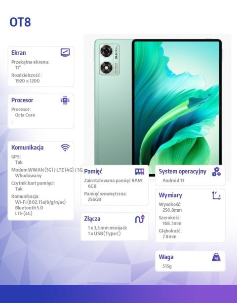Tablet OT8 4G 11 cali 6/256GB zielony