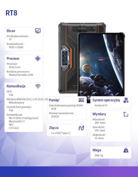 Tablet RT8 6/256GB IP69K pomarańczowy