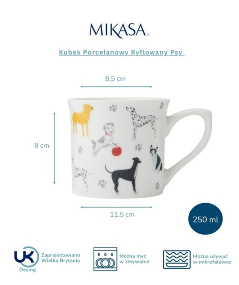 Mikasa, Kubek Porcelanowy Ryflowany Psy - 250 ml