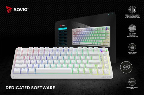 Klawiatura mechaniczna bezprzewodowa PHENIX WHITE Gateron Red Pro, ABS