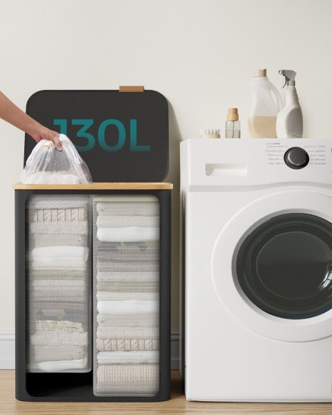 Czarny kosz na pranie 2 przegrody