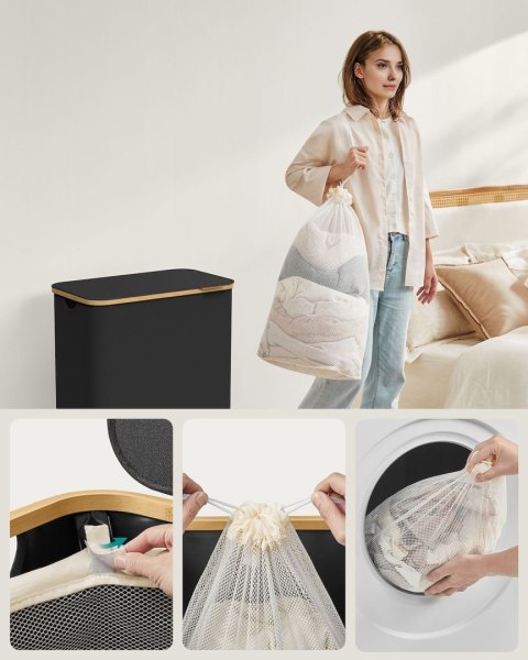 Czarny kosz na pranie 2 przegrody