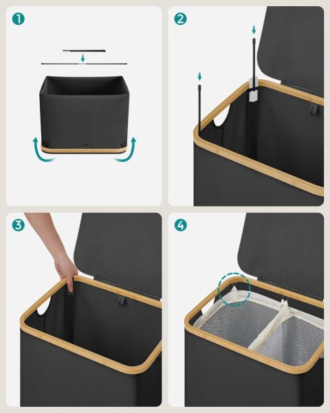 Czarny kosz na pranie 2 przegrody