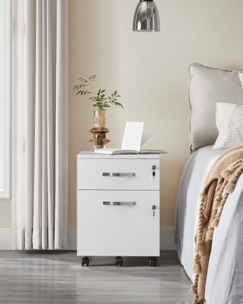 Biały kontener z 2 szufladami na zamek