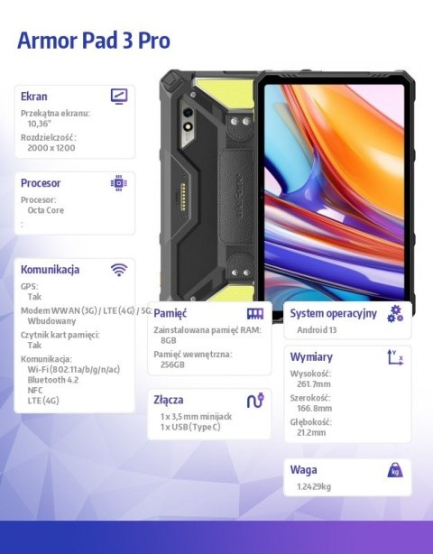 Tablet Armor Pad 3 Pro 4G 10.36" 8/256GB IP69K Czarny