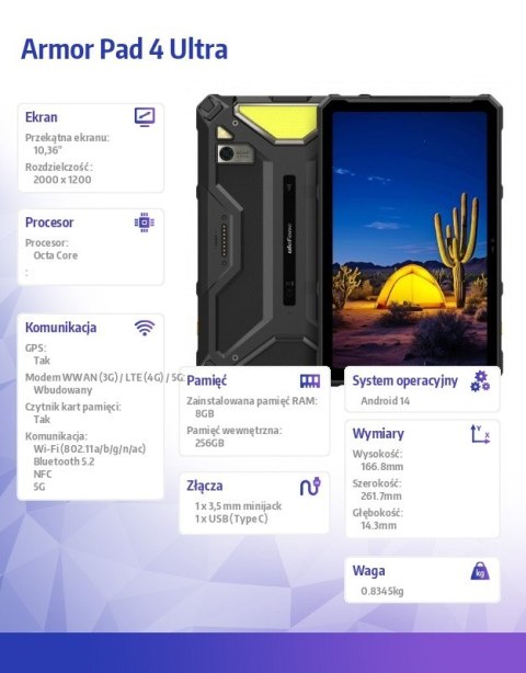 Tablet Armor Pad 4 Ultra 5G 10.36" 8/256GB IP69K Czarny