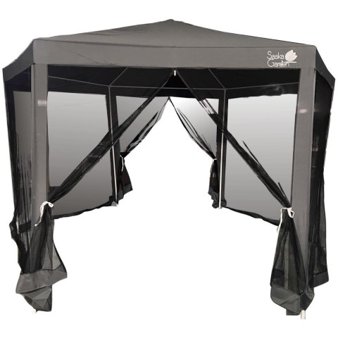 PAWILON OGRODOWY SZEŚCIOKĄTNY 2x2x2x2.5M Z MOSKITIERĄ SZARY