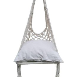 HAMAK AŻUROWY FOTEL WISZĄCY BOCIANIE GNIAZDO 60x60x150CM Z PODUSZKĄ ECRU