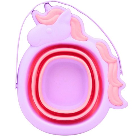 WIADERKO DO PIASKU SKŁADANE Z ŁOPATKĄ I GRABKAMI JEDNOROŻEC RÓŻOWE