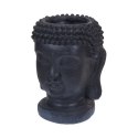 Donica na kwiaty głowa Buddy 35 cm Dekoracyjna donica na kwiaty do domu i do ogrodu, w kolorze ciemno szarym z przetarciami o wy