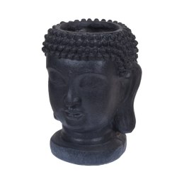 Donica na kwiaty głowa Buddy 35 cm Dekoracyjna donica na kwiaty do domu i do ogrodu, w kolorze ciemno szarym z przetarciami o wy