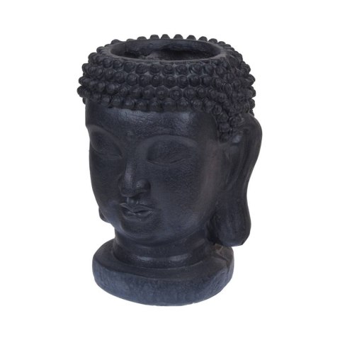 Donica na kwiaty głowa Buddy 35 cm Dekoracyjna donica na kwiaty do domu i do ogrodu, w kolorze ciemno szarym z przetarciami o wy